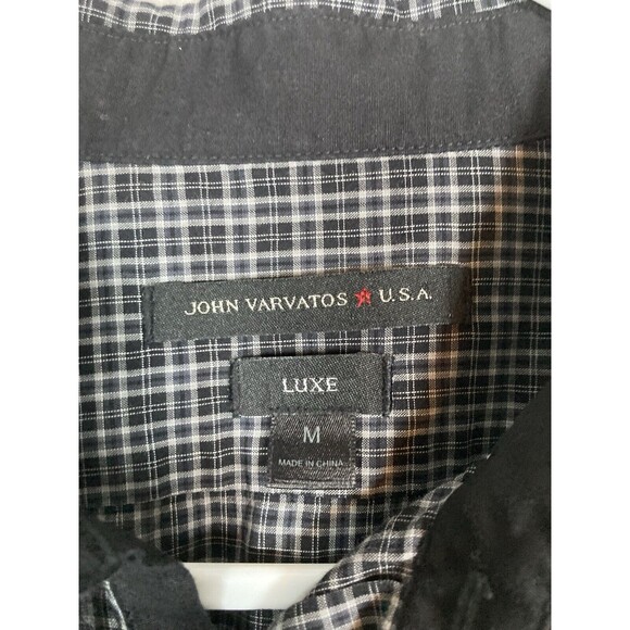 John Varvatos Shirt Mens M Black‎ Checkered Plaid Button-Down Adult Cotton - Picture 3 of 4
